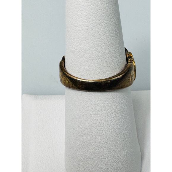 Vintage Dark Red Garnet CZ Cubic Zirconia Yellow Gold Plated Ring Size 7 - Picture 8 of 8